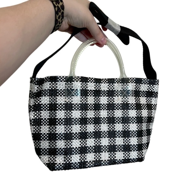 NWT Madewell Checkered Black / White The Small Beach Tote Bag - Picture 2 of 4
